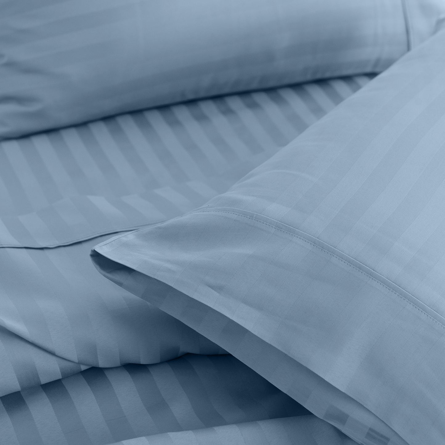 Royal Comfort 1200TC COTTON STRIPE -3PC FITTED COMBO SETS QUEEN CHAMBRAY