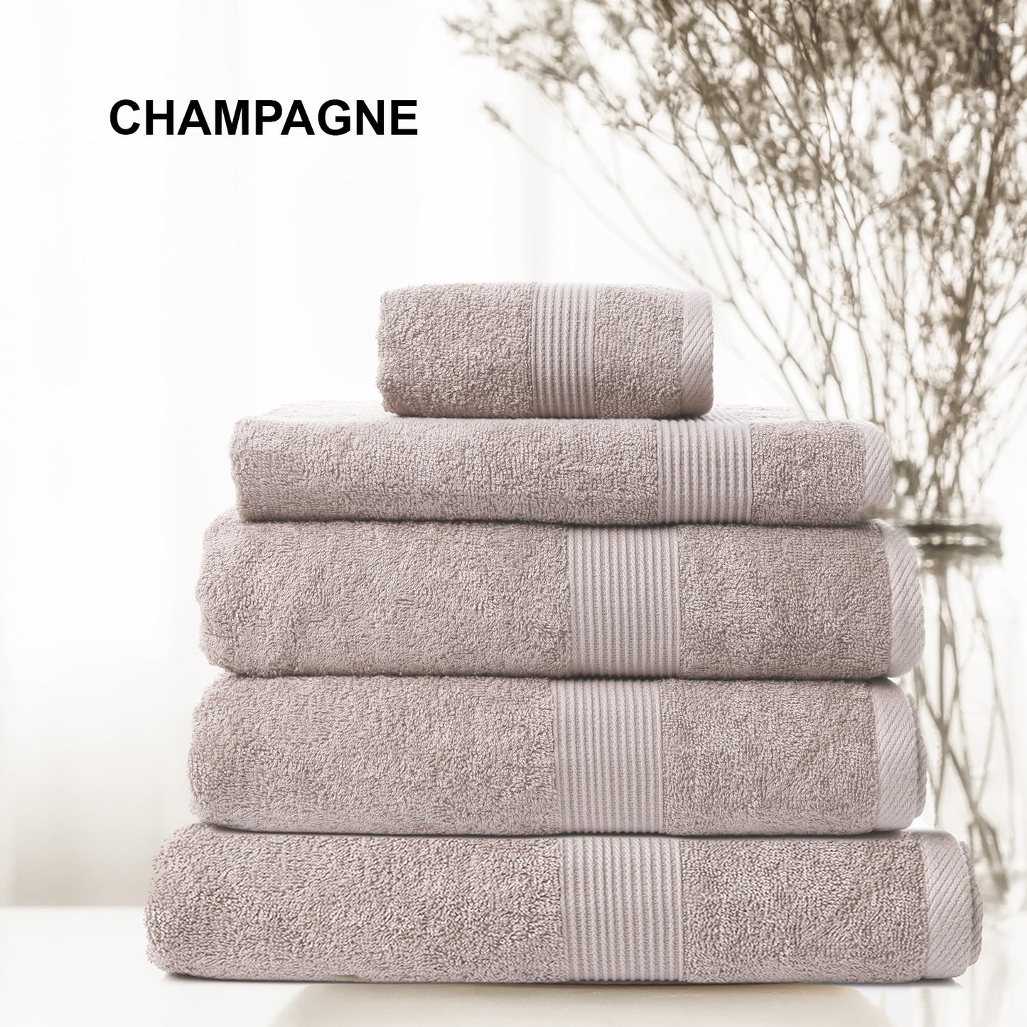 Royal Comfort Cotton Bamboo Towel 5pc Set - Champagne