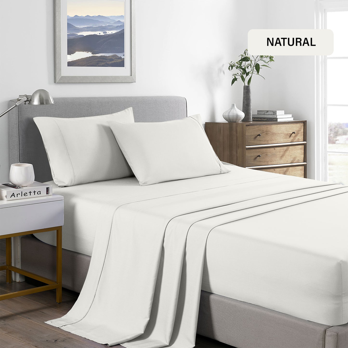 Royal Comfort Bamboo Cooling 2000TC Sheet Set King - Natural