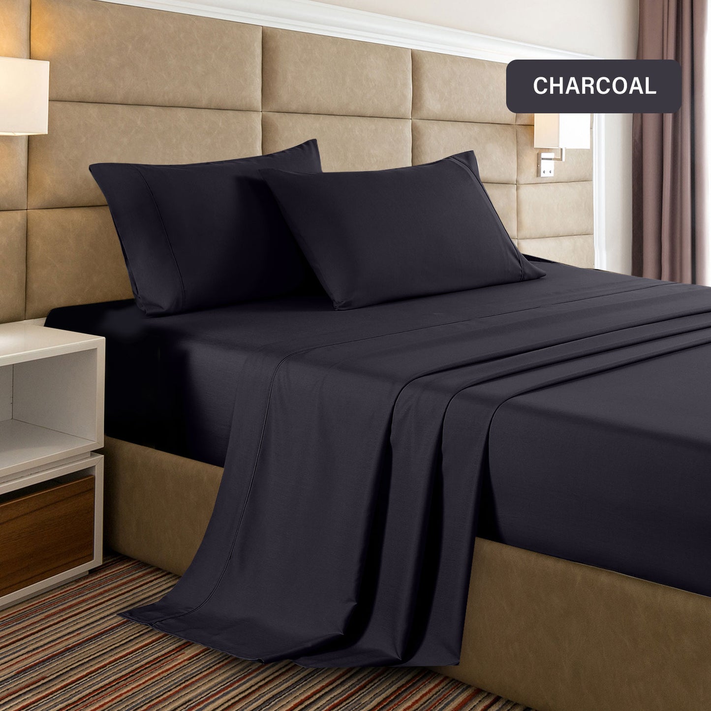 Casa Decor Bamboo Cooling 2000 TC Sheet Set Double Charcoal