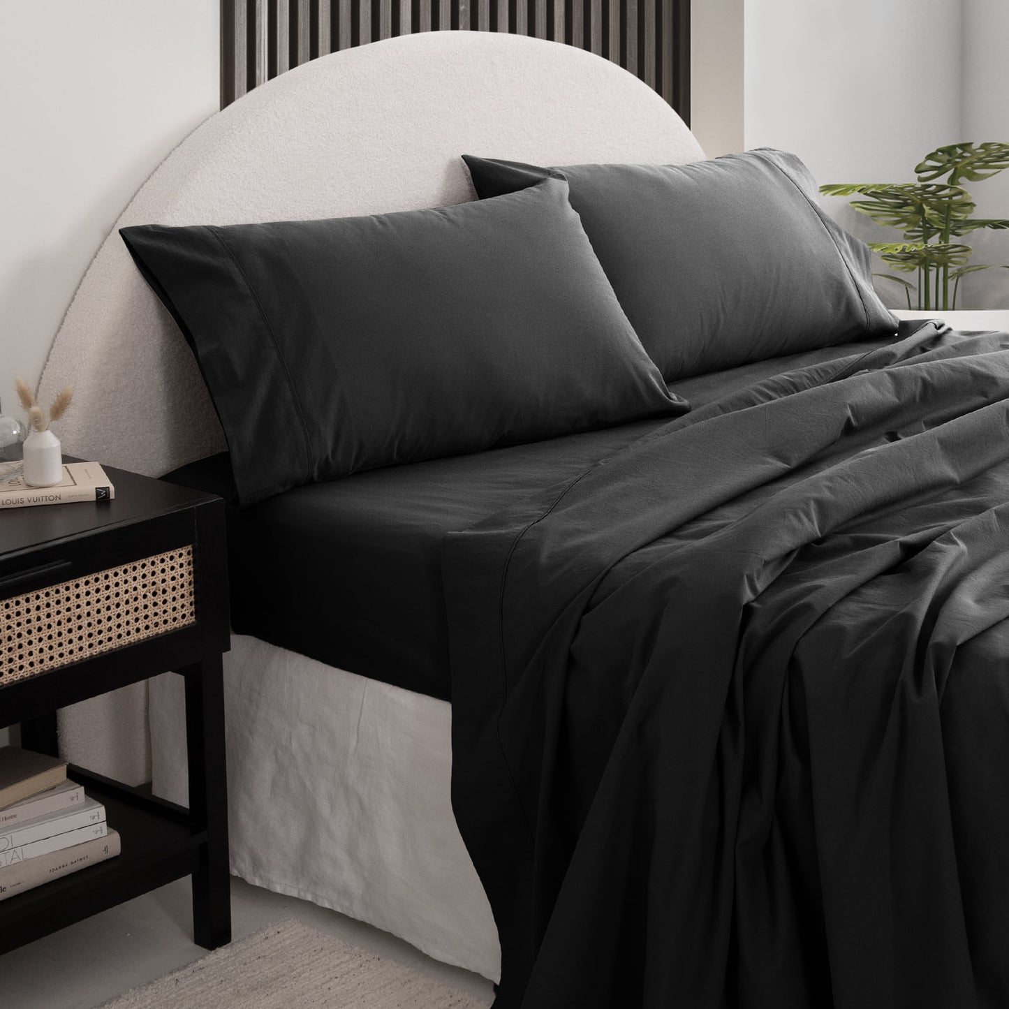 Royal Comfort Vintage Washed 100 % Cotton Sheet Set Double - Charcoal