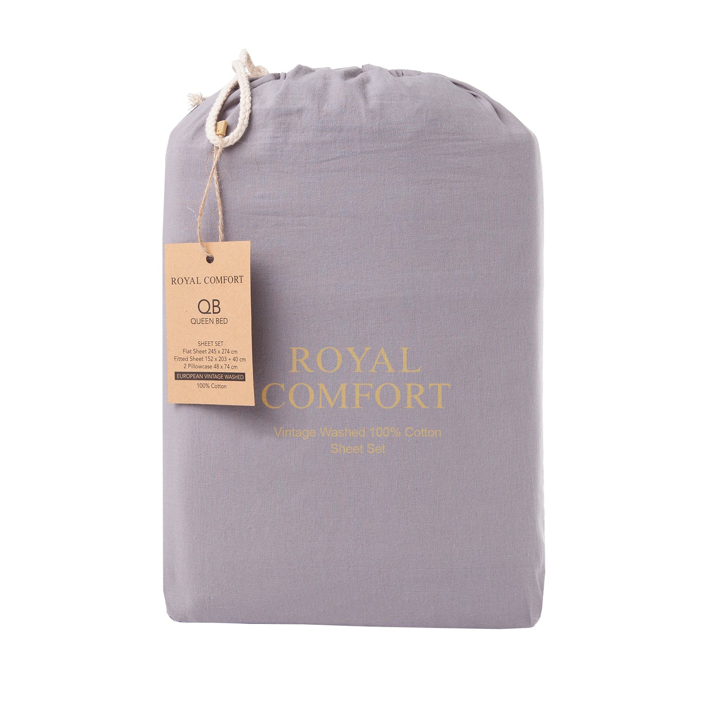 Royal Comfort Vintage Washed 100% Cotton Sheet Set Queen - Grey