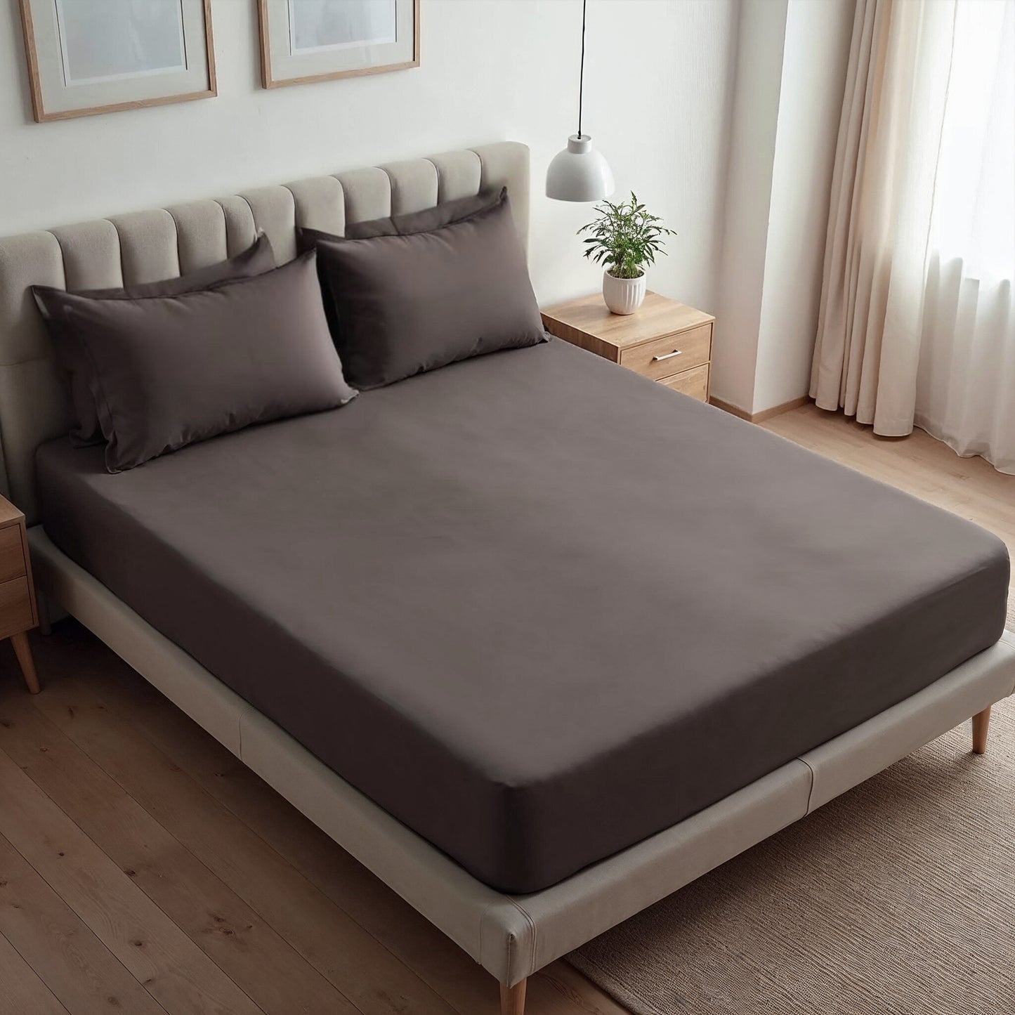 Royal Comfort 1500TC Cotton Rich Fitted sheet 3 PC Set Double-Dusk Grey