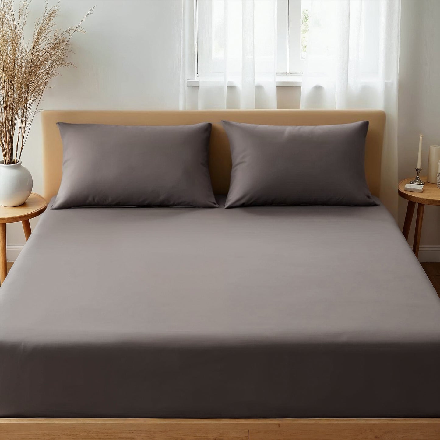 Royal Comfort 1500TC Cotton Rich Fitted sheet 3 PC Set Double-Dusk Grey