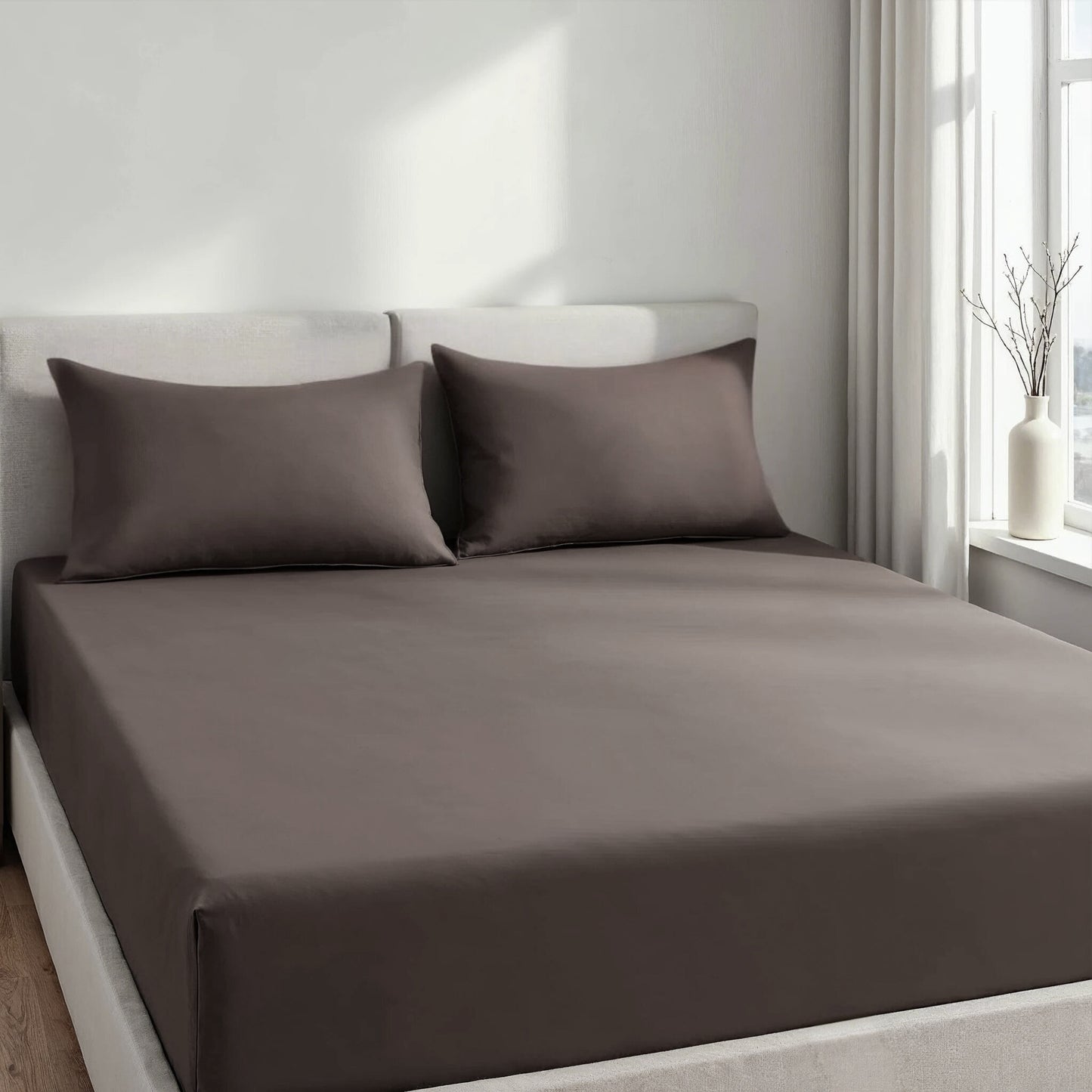 Royal Comfort 1500TC Cotton Rich Fitted sheet 3 PC Set Double-Dusk Grey