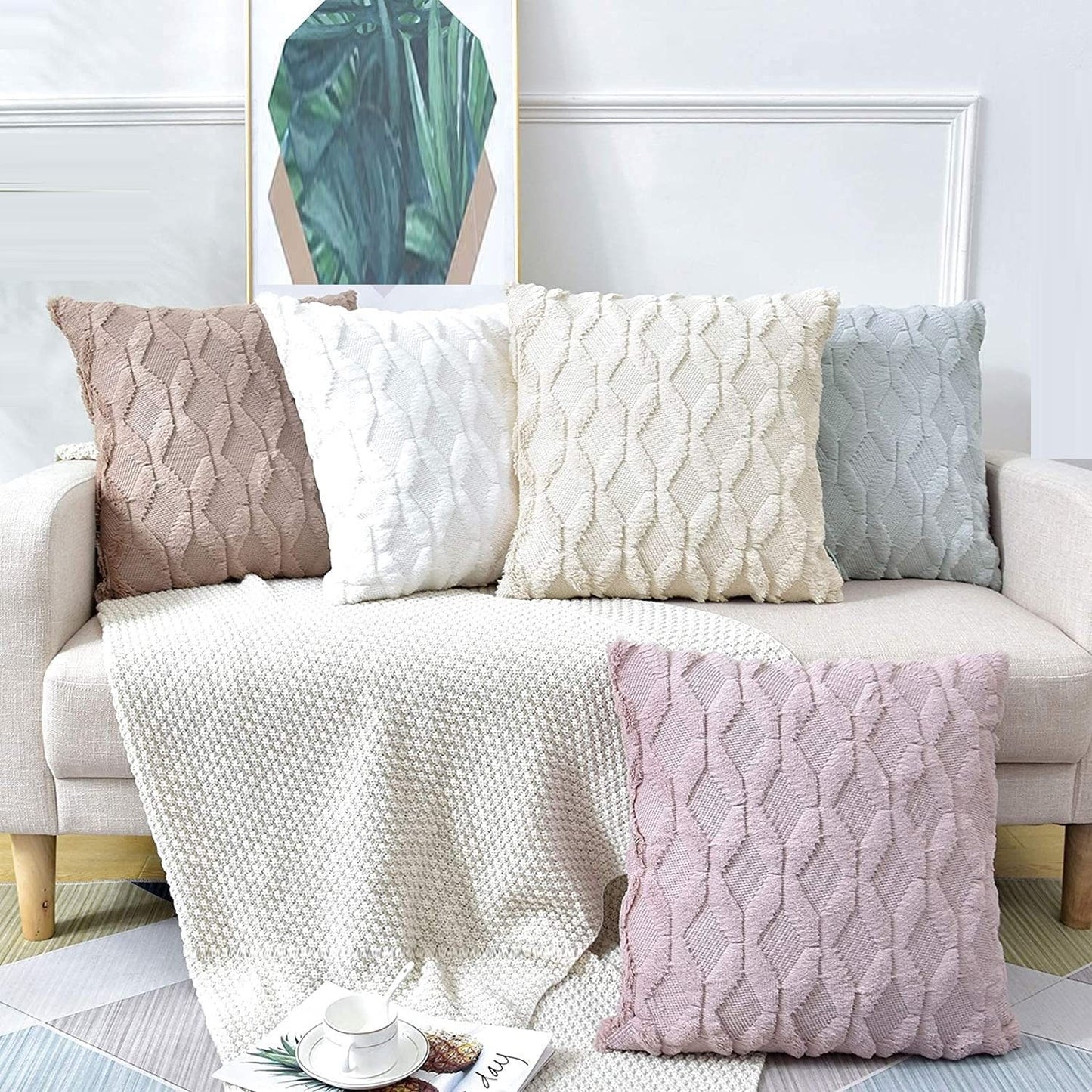2 Pack Decorative Boho Throw Pillow Covers 45 x 45 cm (White) - DecorHouse.com.au