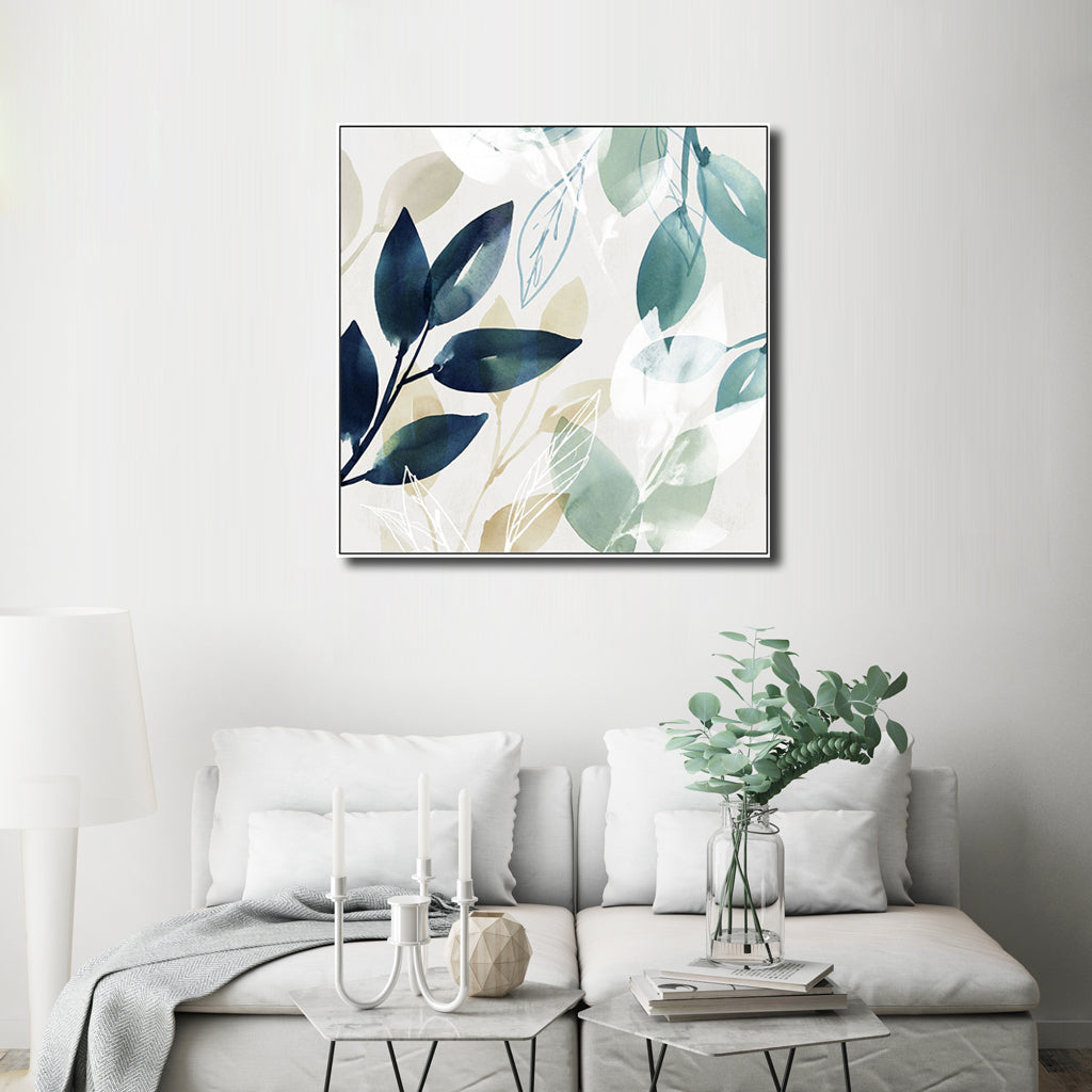 50cmx50cm Watercolour style leaves 2 Sets White Frame Canvas Wall Art - DecorHouse.com.au