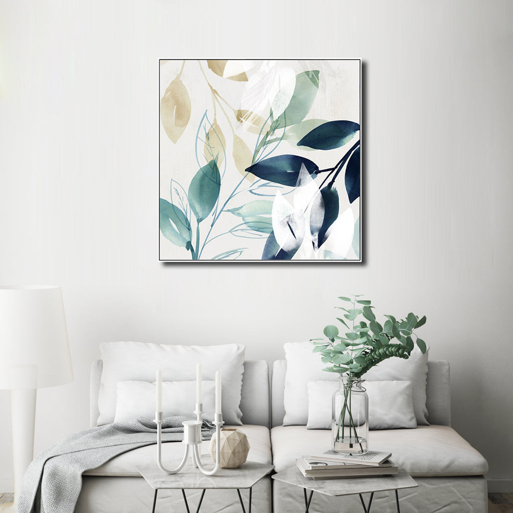 50cmx50cm Watercolour style leaves 2 Sets White Frame Canvas Wall Art - DecorHouse.com.au