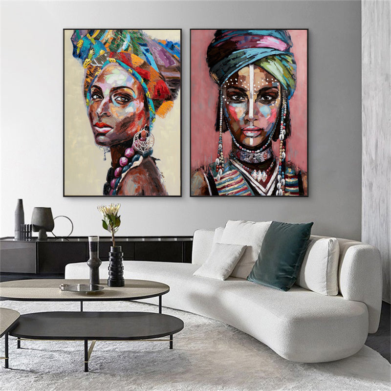 70cmx100cm African women 2 Sets Black Frame Canvas Wall Art - DecorHouse.com.au