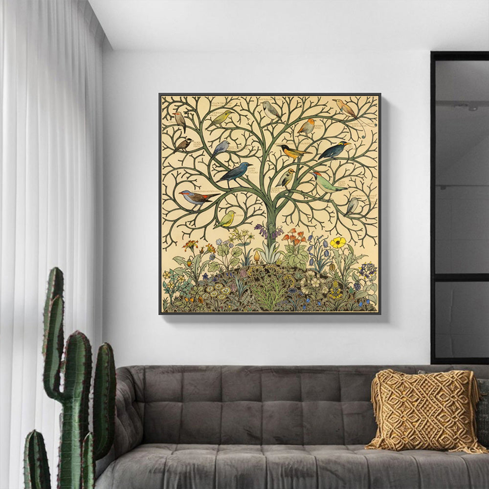 50cmx50cm Tree Of Life Black Frame Canvas Wall Art - DecorHouse.com.au