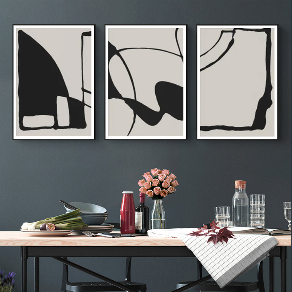 40cmx60cm Black Beige 3 Sets Black Frame Canvas Wall Art - DecorHouse.com.au