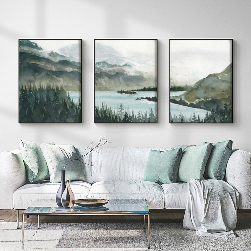 60cmx90cm Landscape 3 Sets Black Frame Canvas Wall Art - DecorHouse.com.au