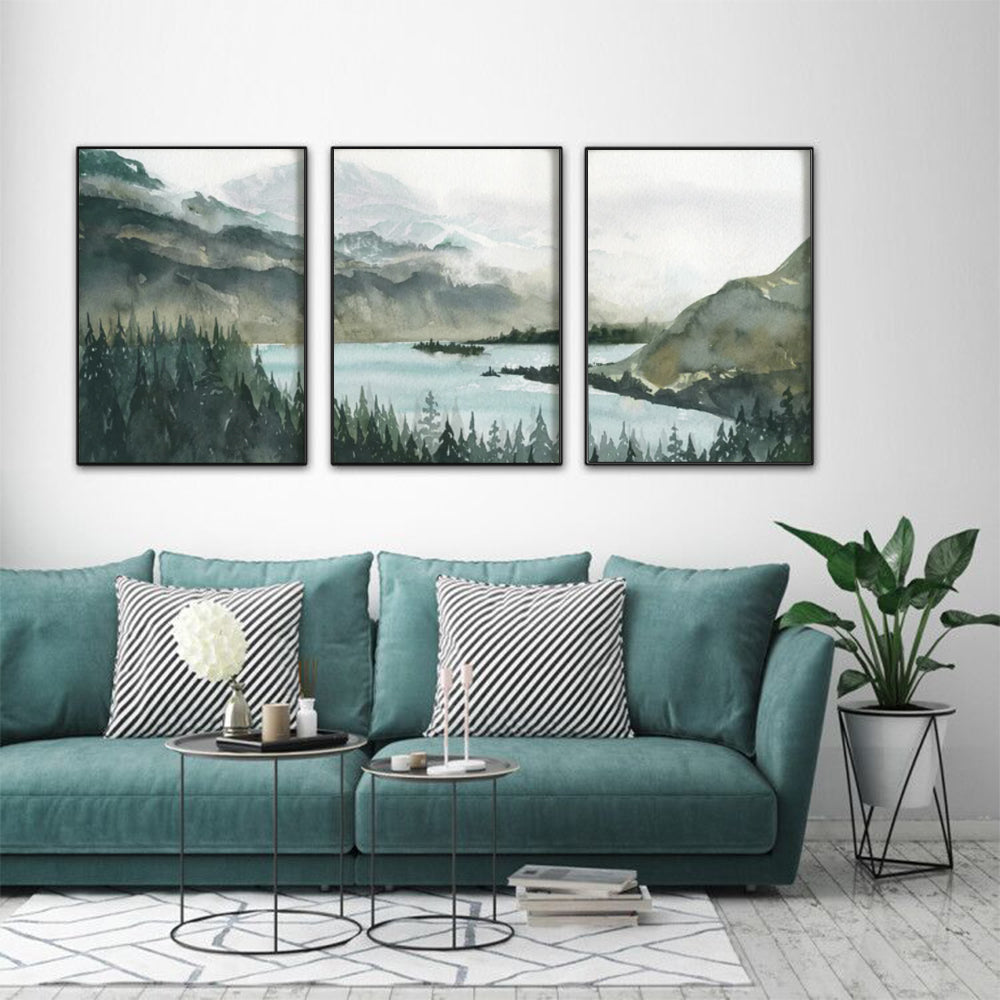 60cmx90cm Landscape 3 Sets Black Frame Canvas Wall Art - DecorHouse.com.au