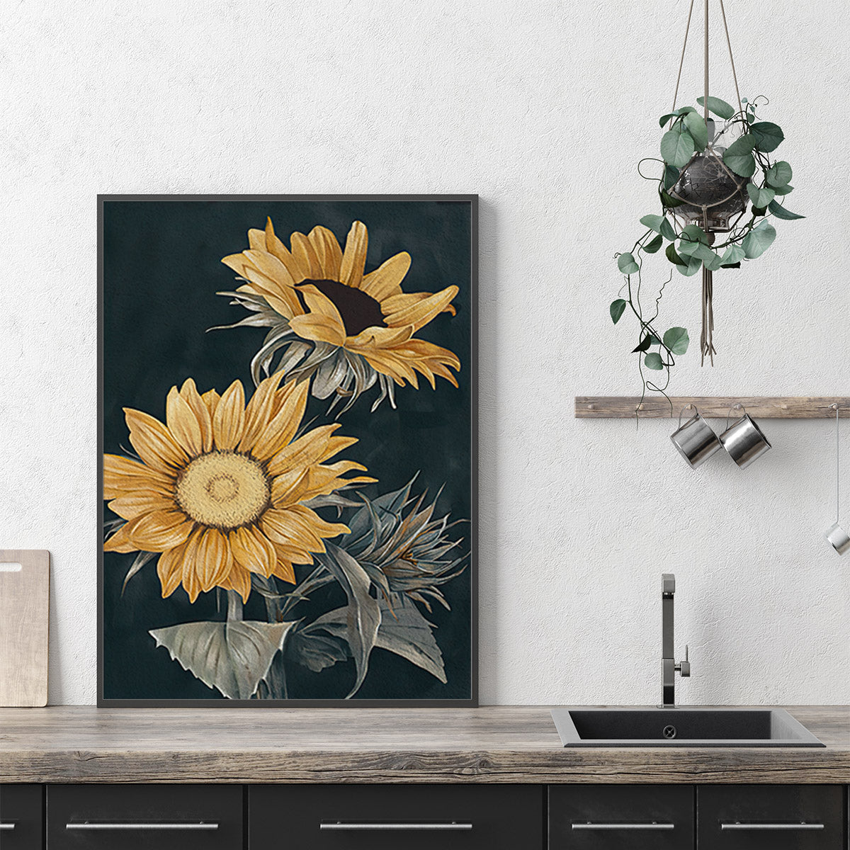 80cmx120cm Sunflowers Black Frame Canvas Wall Art - DecorHouse.com.au