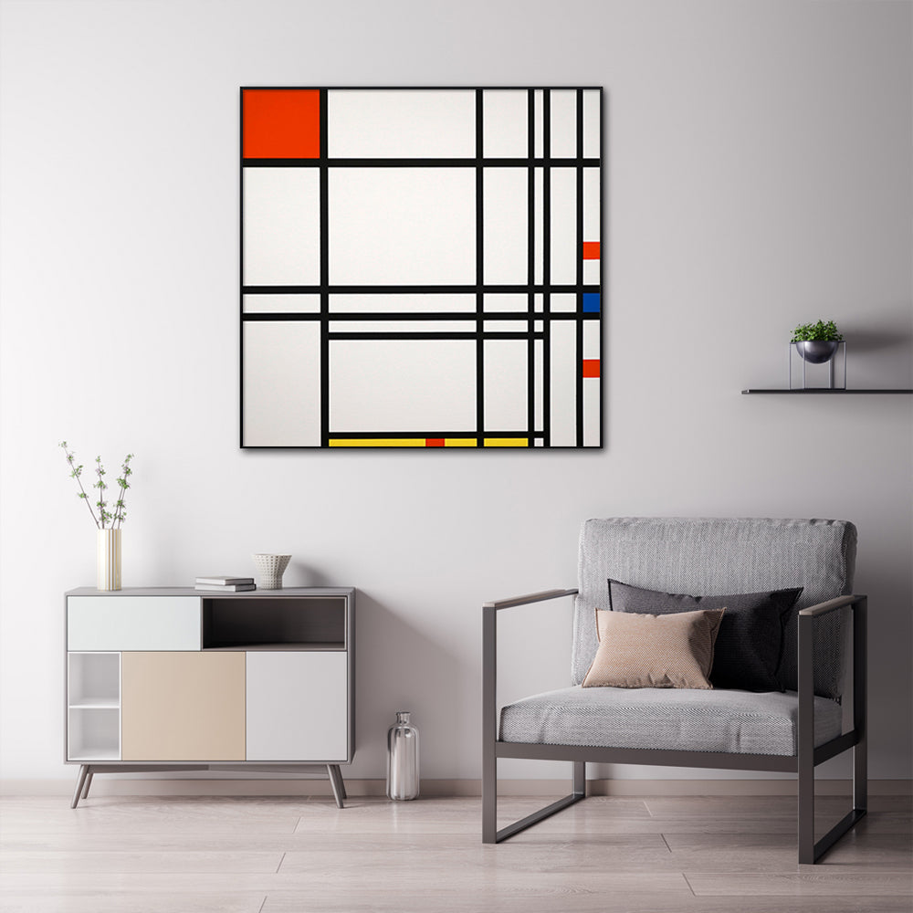 70cmx70cm Abstract Art By Piet Mondrian Black Frame Canvas Wall Art - DecorHouse.com.au