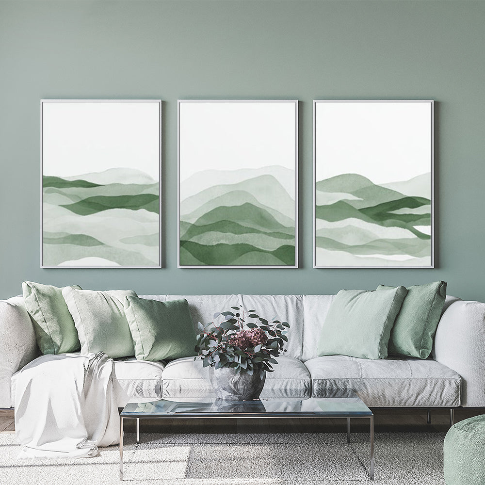 40cmx60cm Sage Green 3 Sets White Frame Canvas Wall Art - DecorHouse.com.au