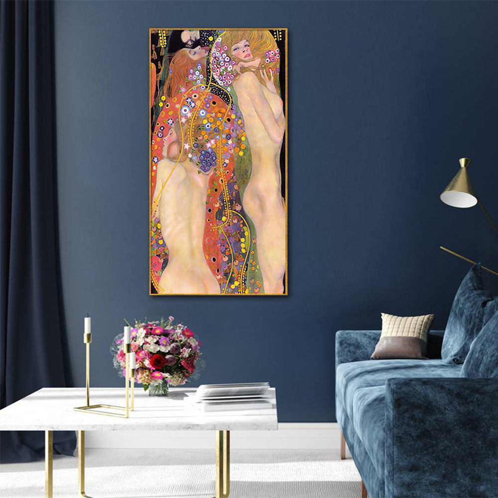50cmx100cm Water Serpents By Gustav Klimt Gold Frame Canvas Wall Art - DecorHouse.com.au