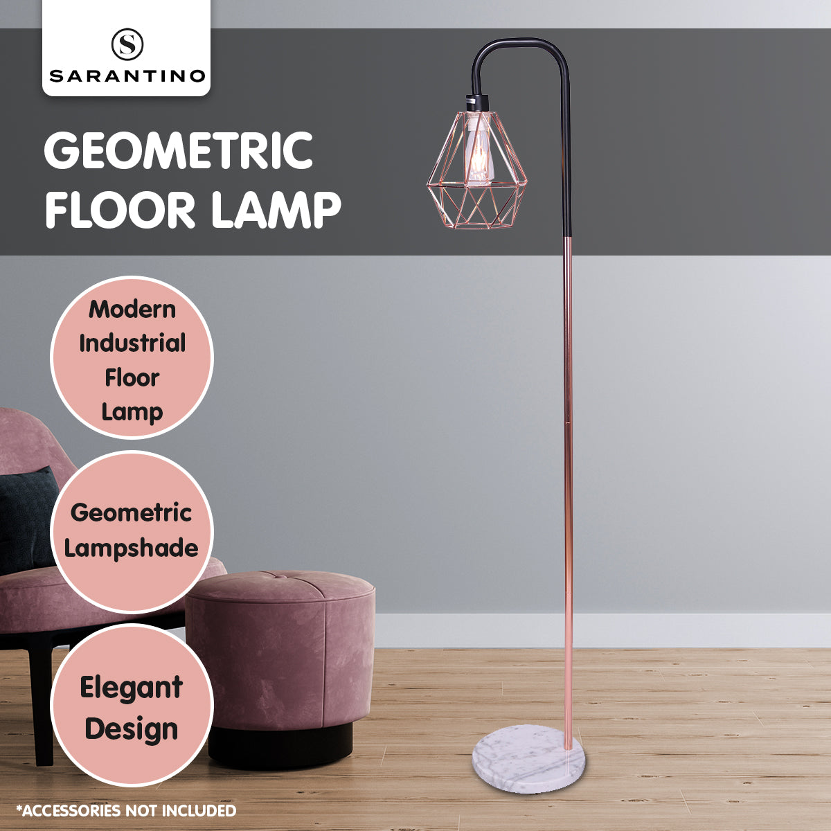 Sarantino Rose Gold Floor Lamp with Geometric Shade - DecorHouse.com.au