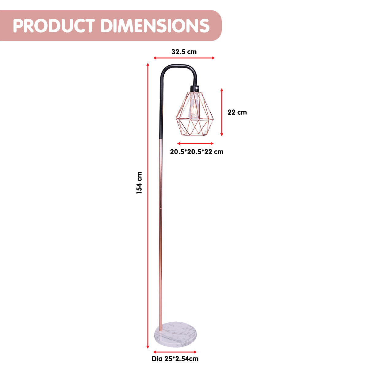 Sarantino Rose Gold Floor Lamp with Geometric Shade - DecorHouse.com.au