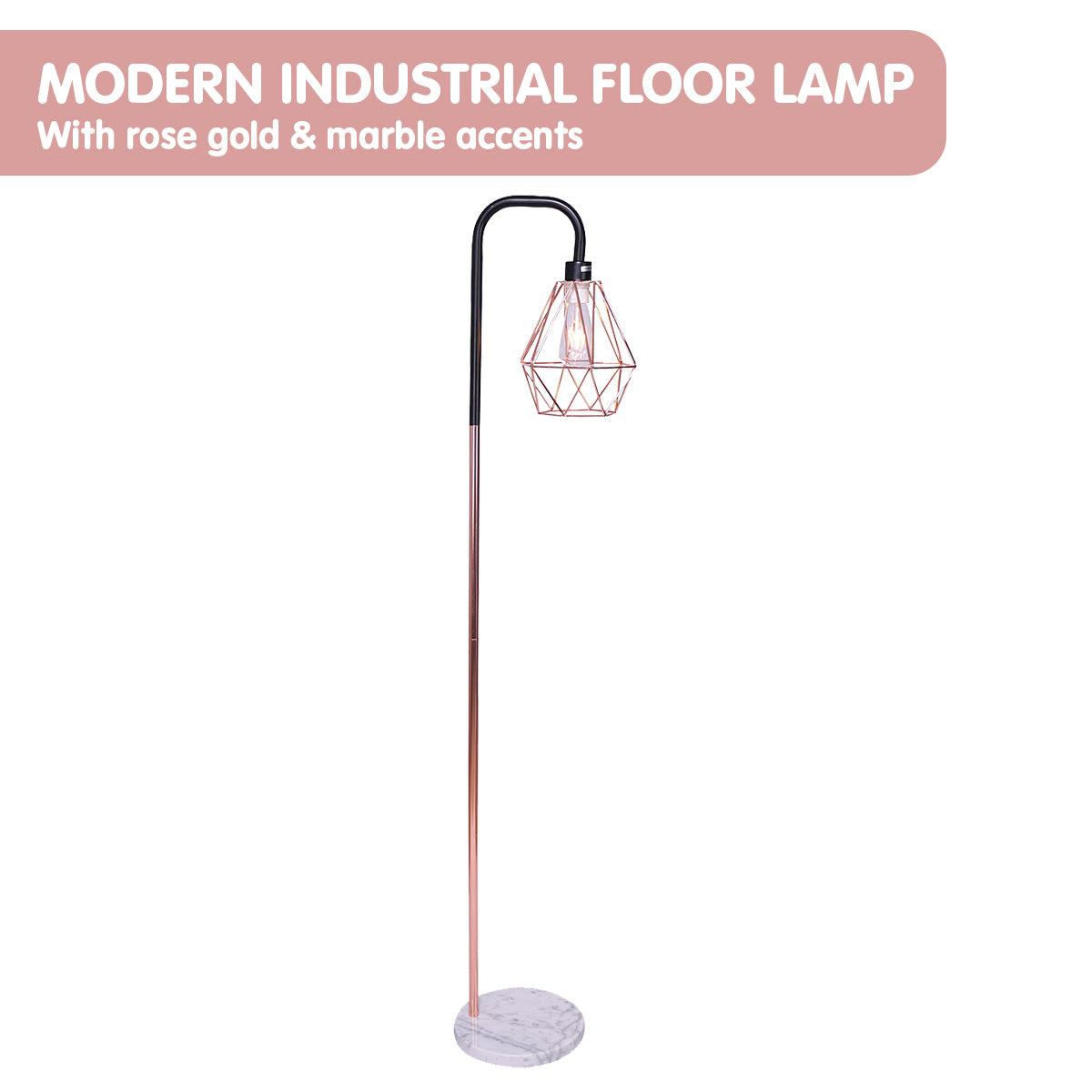 Sarantino Rose Gold Floor Lamp with Geometric Shade - DecorHouse.com.au
