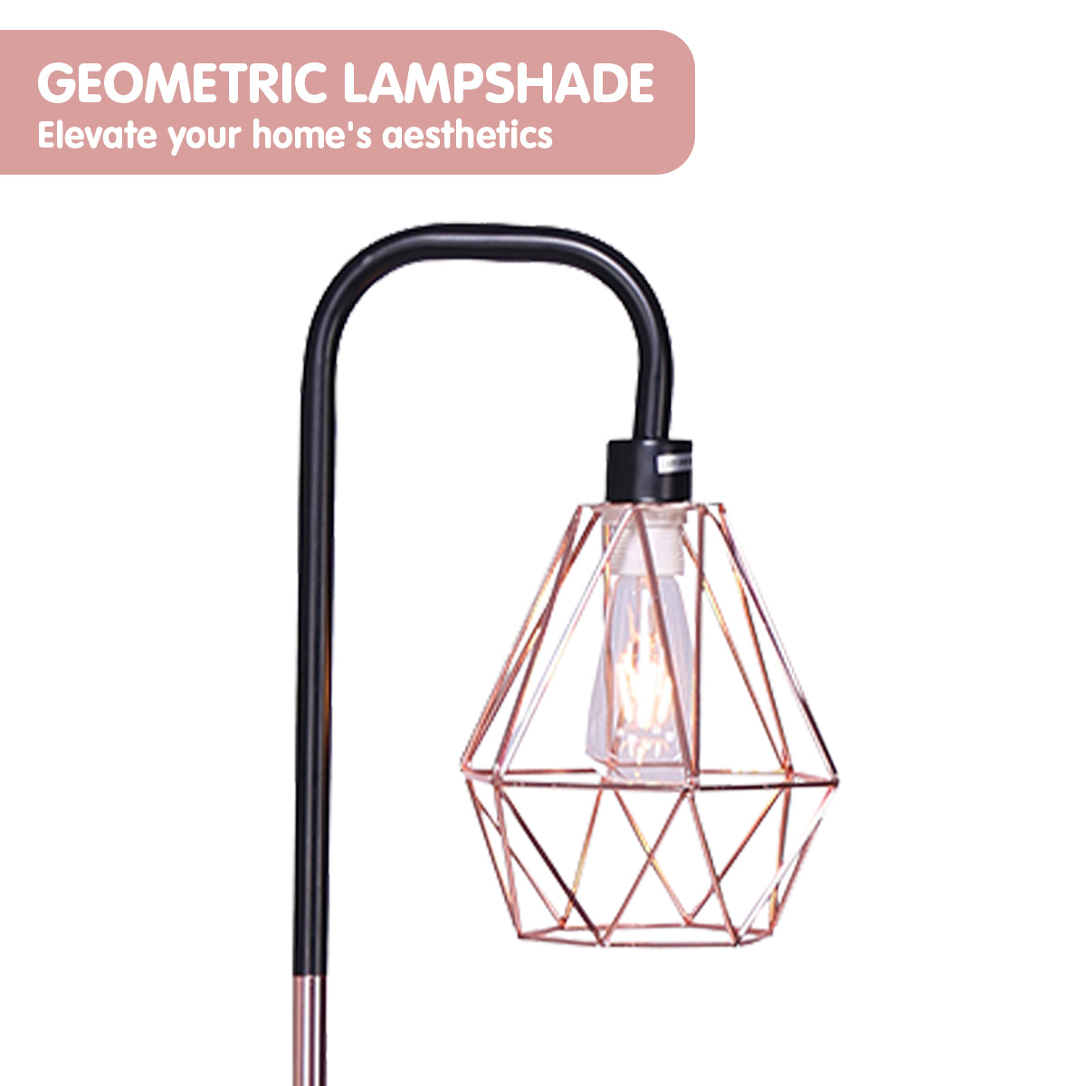 Sarantino Rose Gold Floor Lamp with Geometric Shade - DecorHouse.com.au