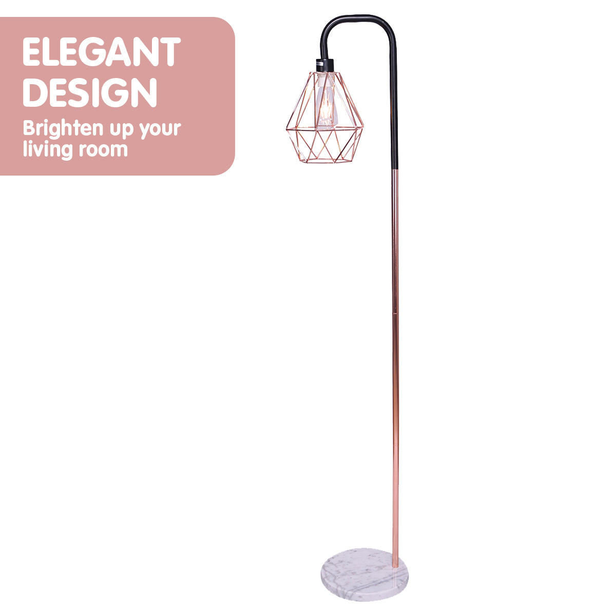 Sarantino Rose Gold Floor Lamp with Geometric Shade - DecorHouse.com.au
