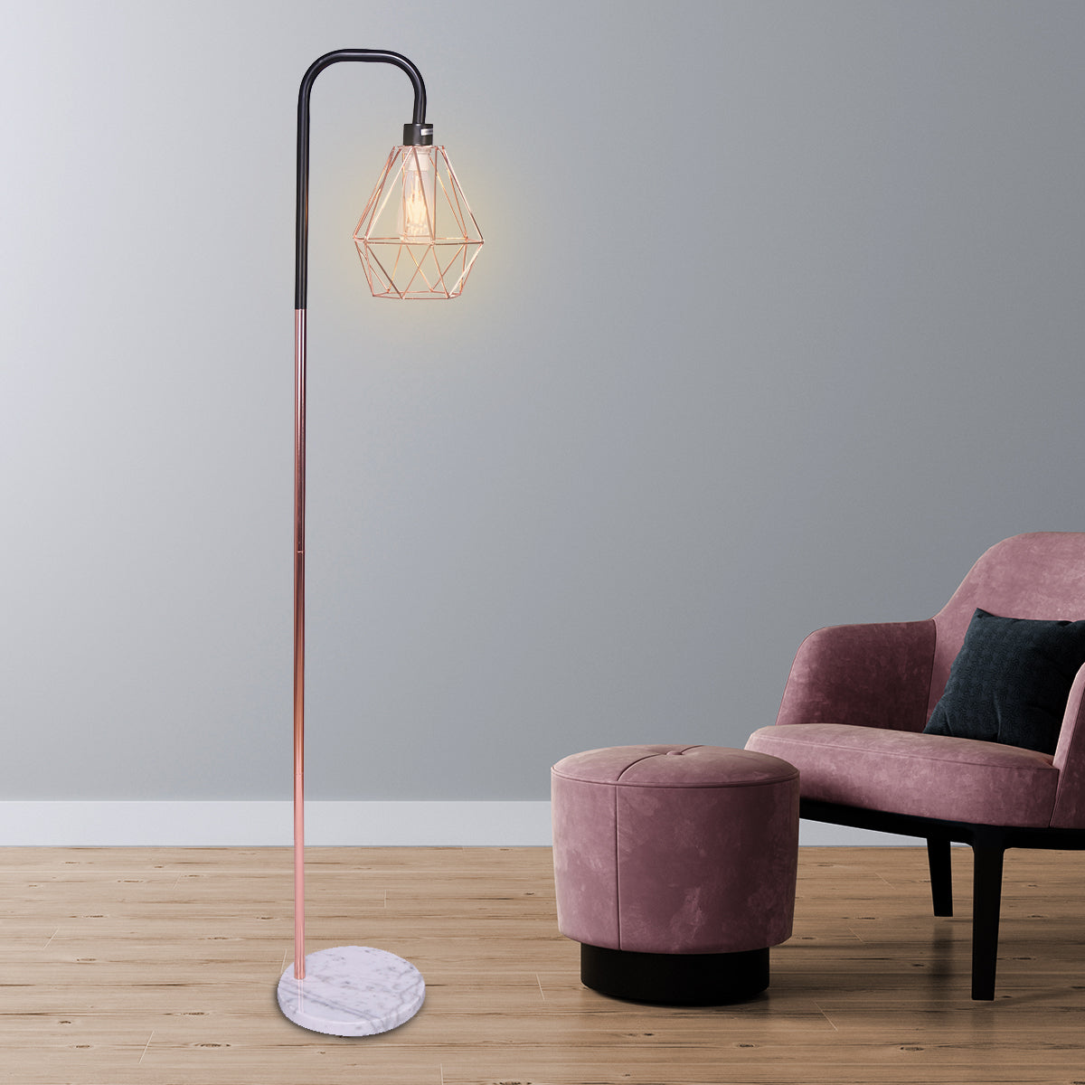 Sarantino Rose Gold Floor Lamp with Geometric Shade - DecorHouse.com.au