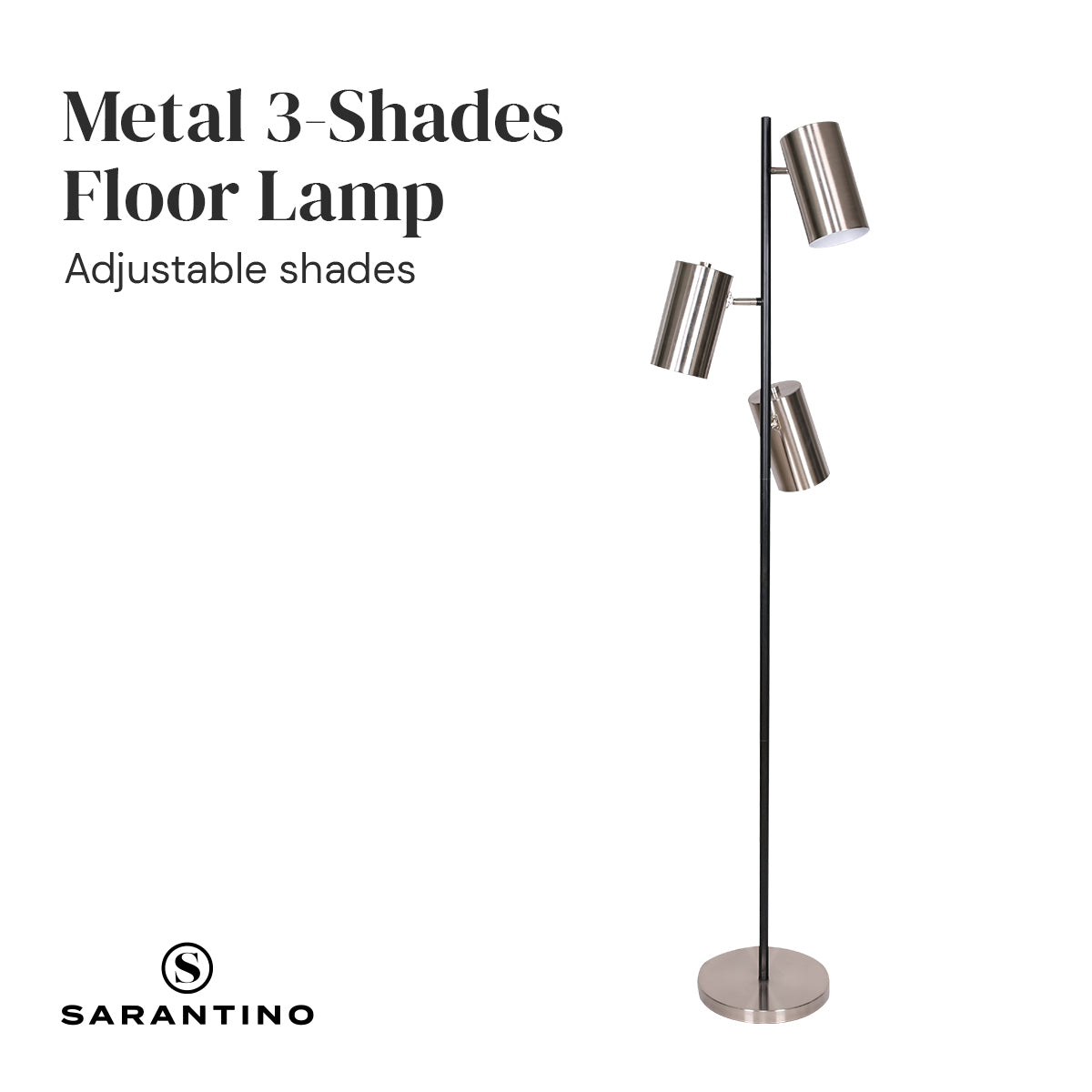 Sarantino 3-Shade Metal Floor Lamp Nickel & Matte Black Finish - DecorHouse.com.au