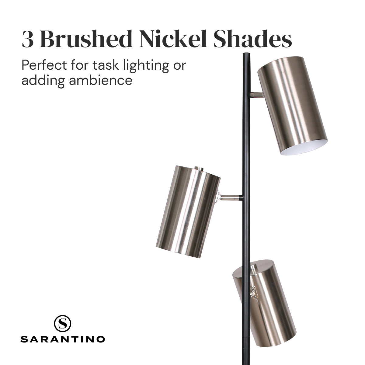 Sarantino 3-Shade Metal Floor Lamp Nickel & Matte Black Finish - DecorHouse.com.au