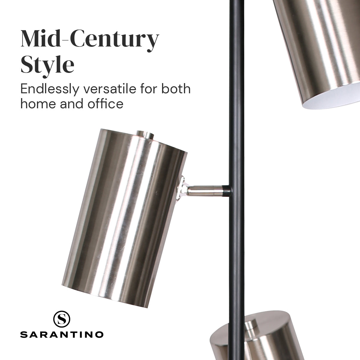 Sarantino 3-Shade Metal Floor Lamp Nickel & Matte Black Finish - DecorHouse.com.au