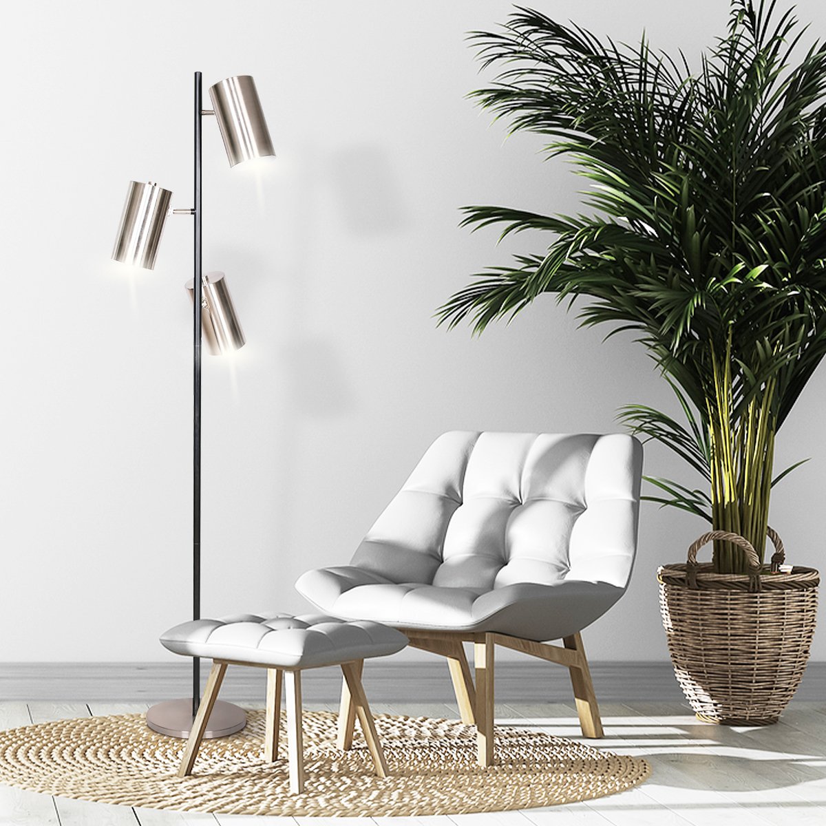 Sarantino 3-Shade Metal Floor Lamp Nickel & Matte Black Finish - DecorHouse.com.au