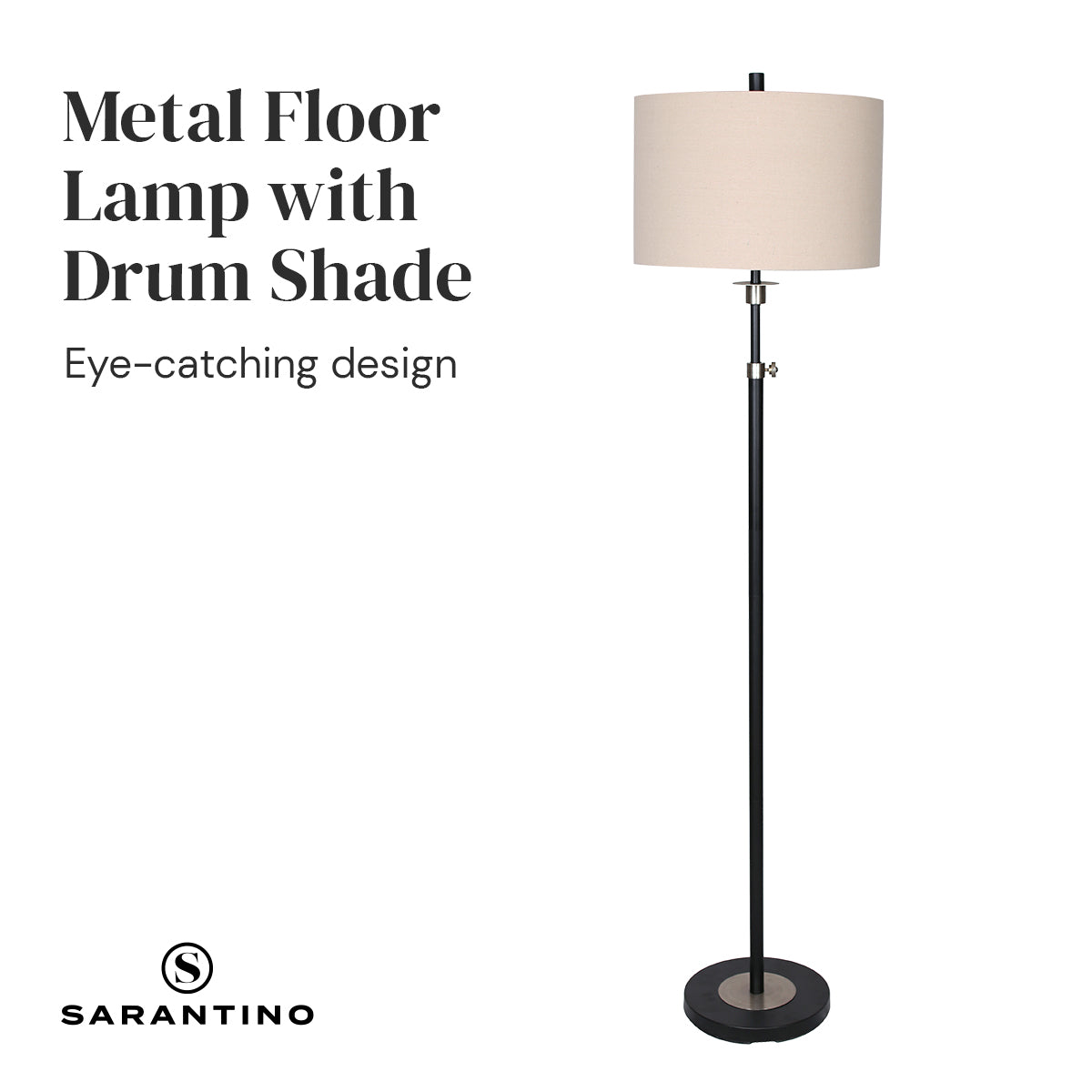 Sarantino Metal Floor Lamp with Cream Drum Shade - DecorHouse.com.au