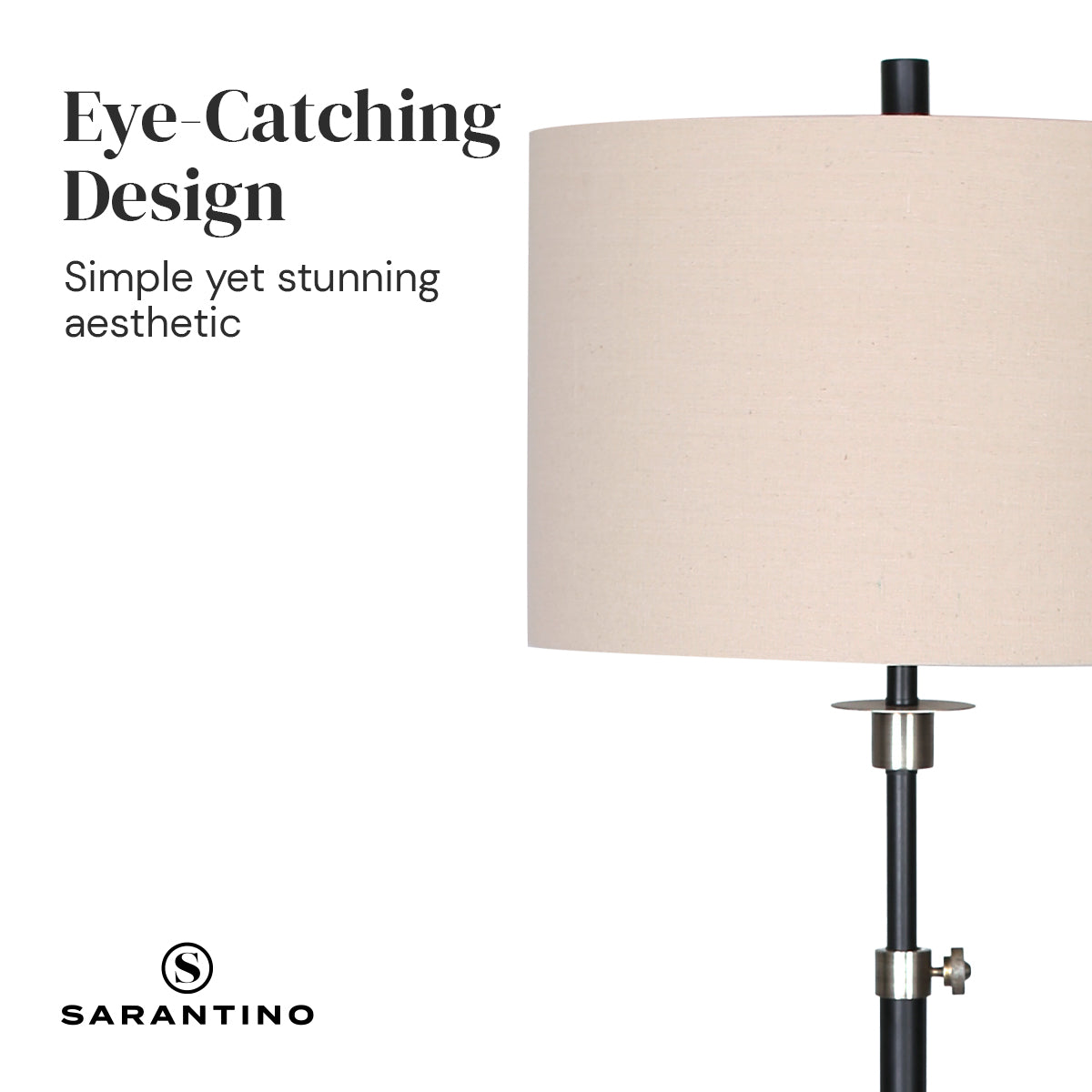 Sarantino Metal Floor Lamp with Cream Drum Shade - DecorHouse.com.au