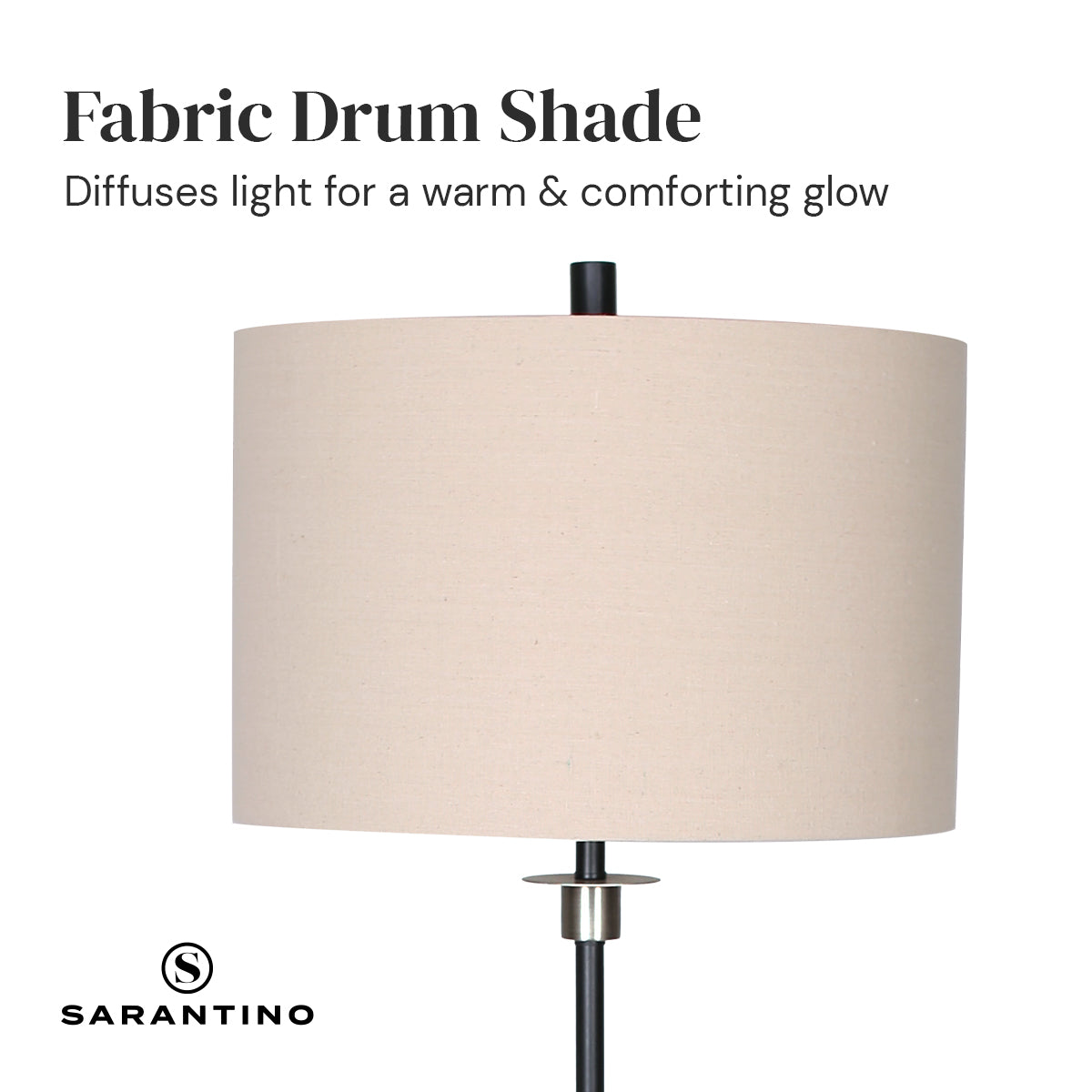 Sarantino Metal Floor Lamp with Cream Drum Shade - DecorHouse.com.au