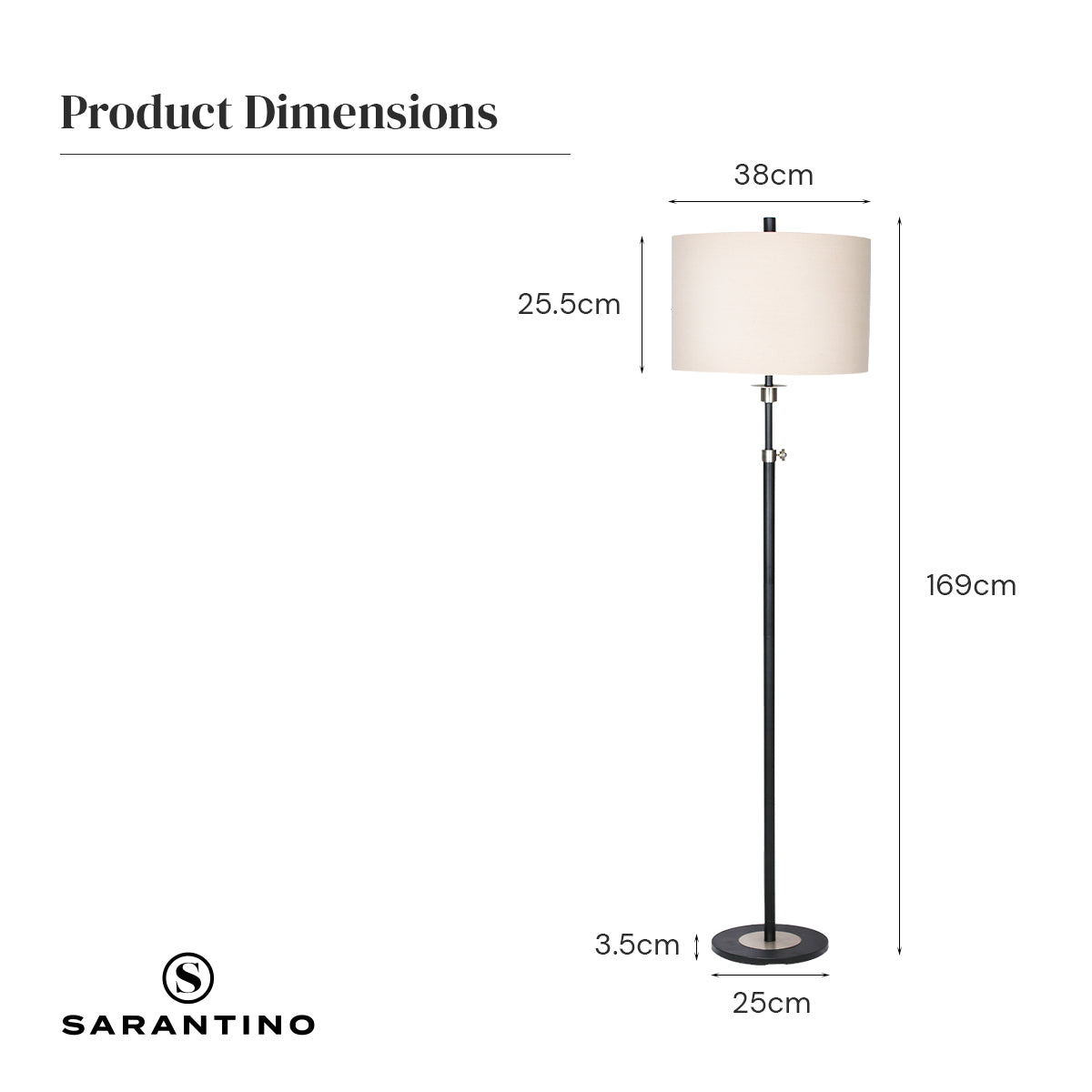Sarantino Metal Floor Lamp with Cream Drum Shade - DecorHouse.com.au
