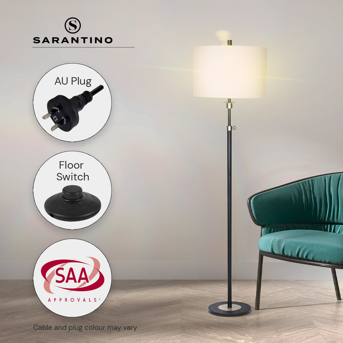 Sarantino Metal Floor Lamp with Cream Drum Shade - DecorHouse.com.au