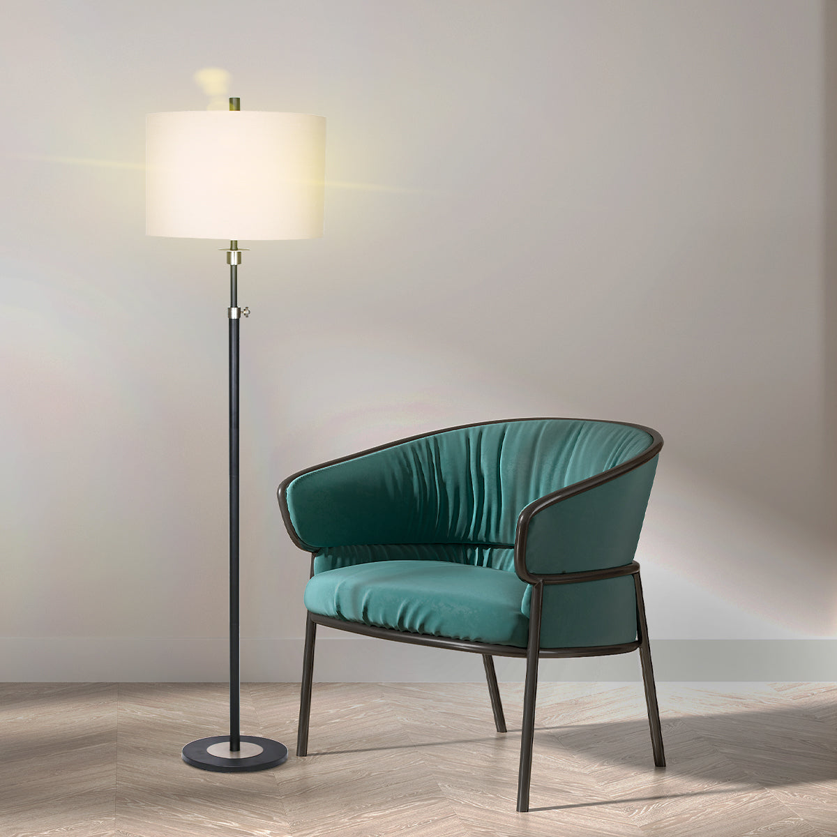 Sarantino Metal Floor Lamp with Cream Drum Shade - DecorHouse.com.au