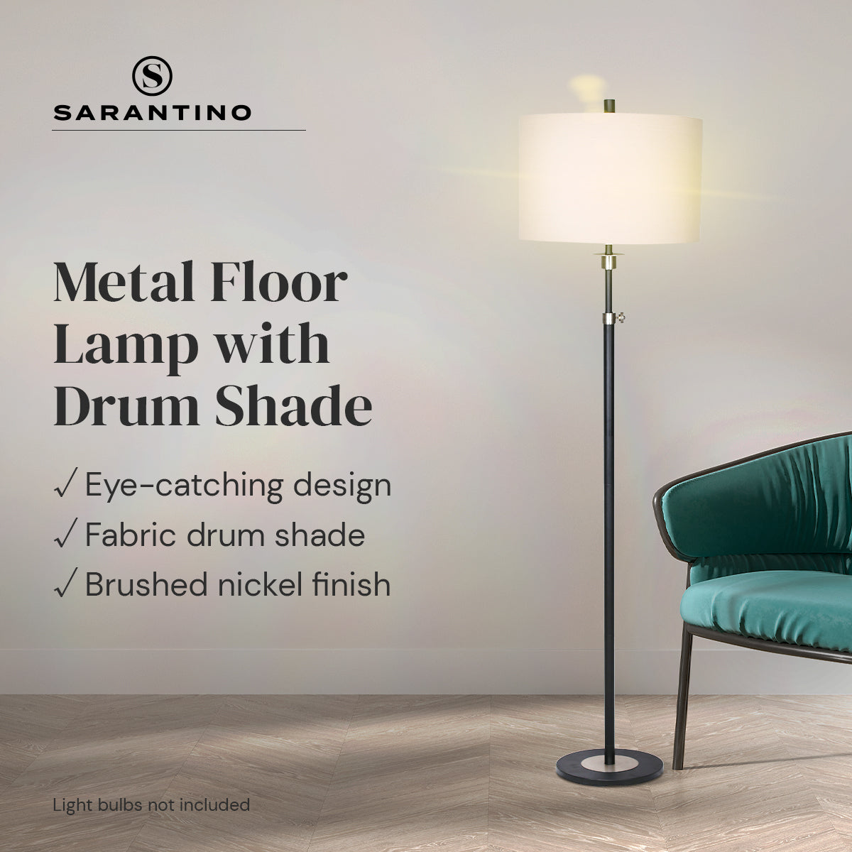 Sarantino Metal Floor Lamp with Cream Drum Shade - DecorHouse.com.au