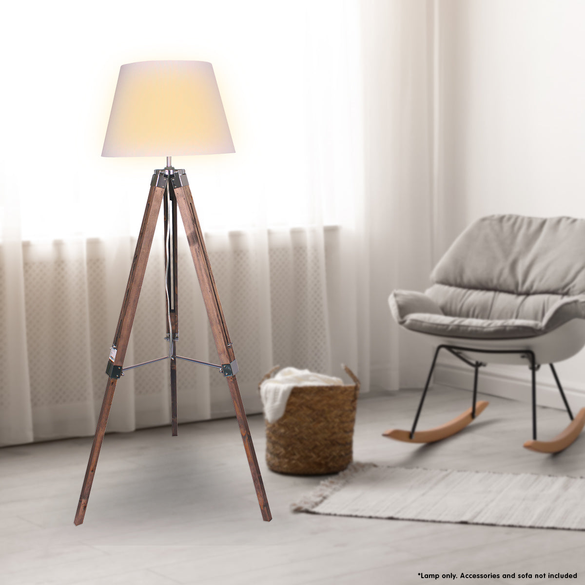 Sarantino Solid Wood Tripod Floor Lamp Adjustable Height White Shade - DecorHouse.com.au