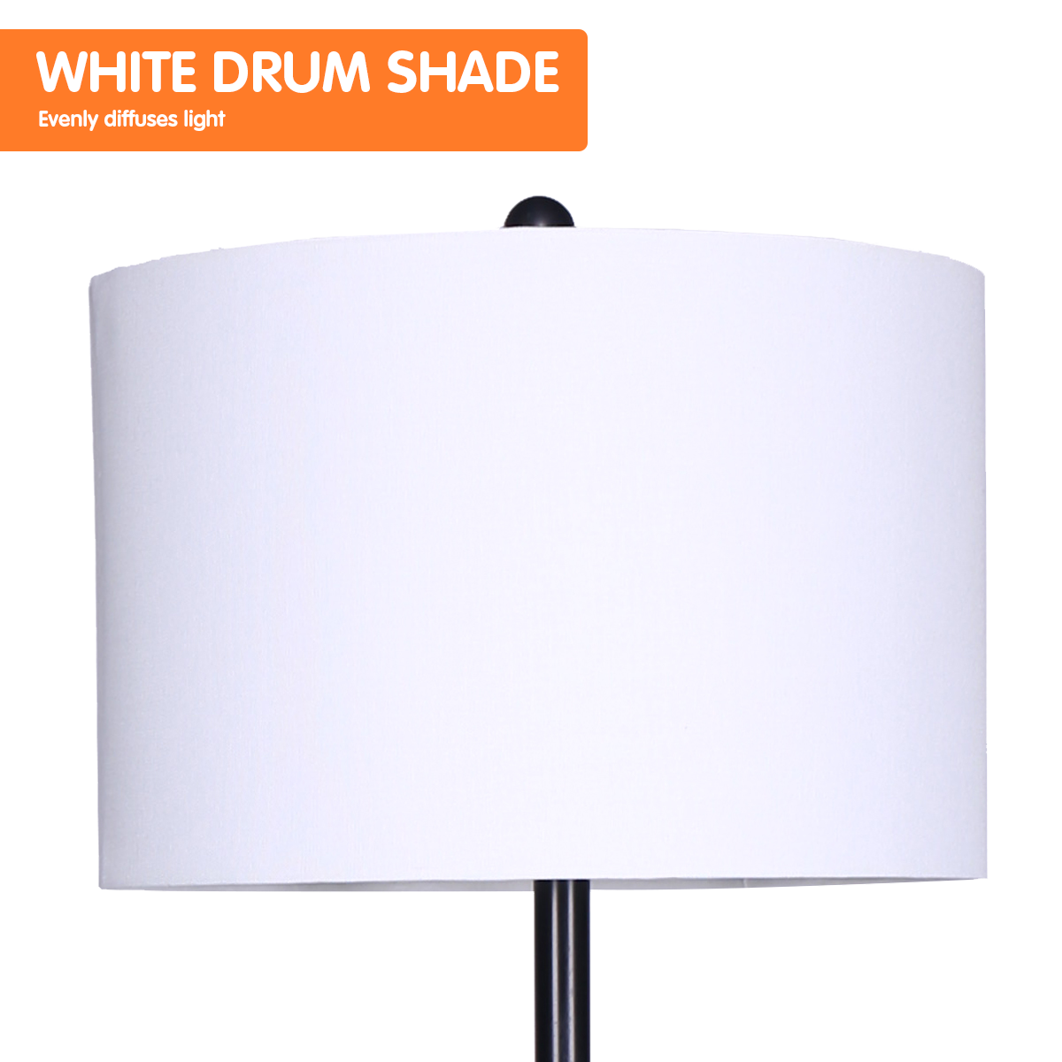 Sarantino Metal Floor Lamp Shade with Black Post in Round Wood Shelves - DecorHouse.com.au