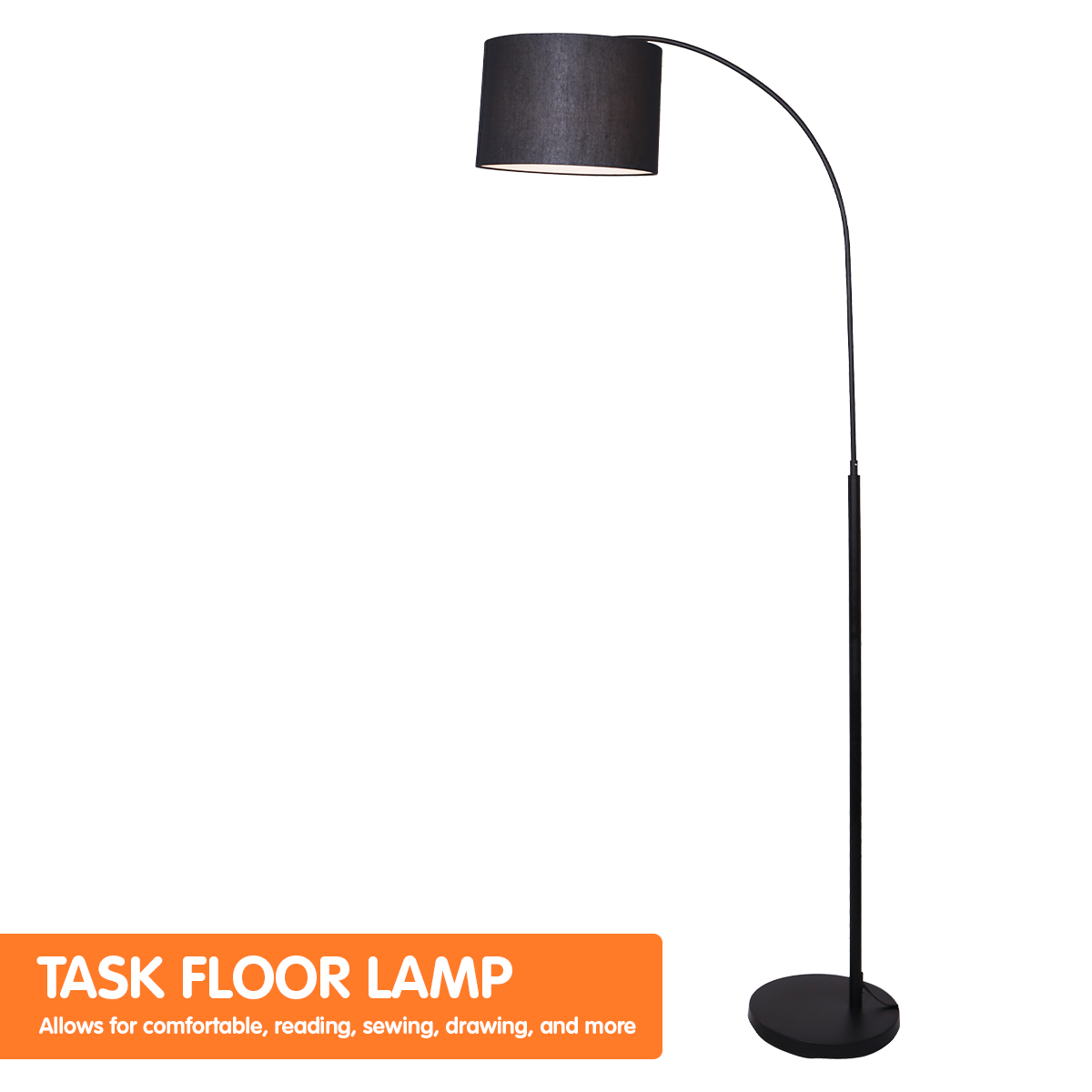 Sarantino Metal Arc Arm Floor Lamp Shade Black - DecorHouse.com.au