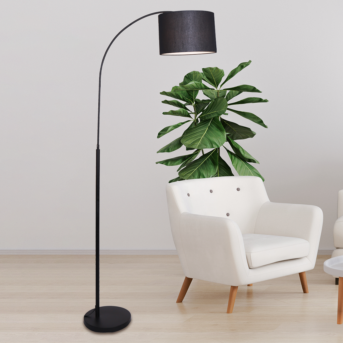 Sarantino Metal Arc Arm Floor Lamp Shade Black - DecorHouse.com.au