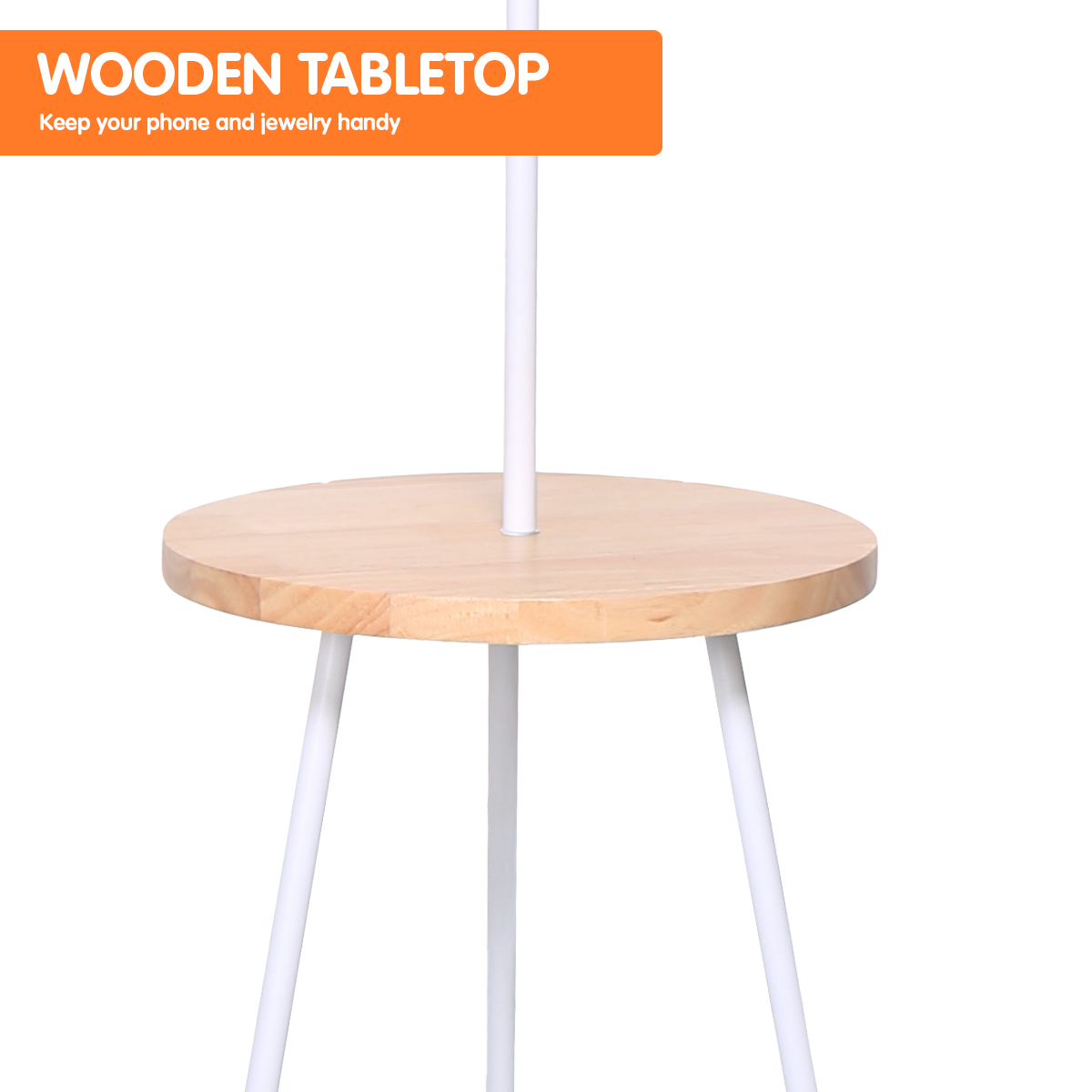 Sarantino Metal Tripod Floor Lamp Shade with Wooden Table Shelf - DecorHouse.com.au