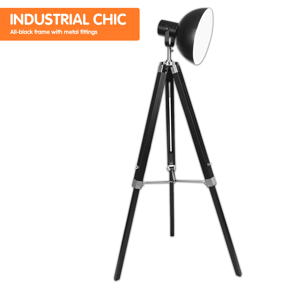 Sarantino Tripod Floor Spot Lamp Reading Adjustable Height Metal Black - DecorHouse.com.au