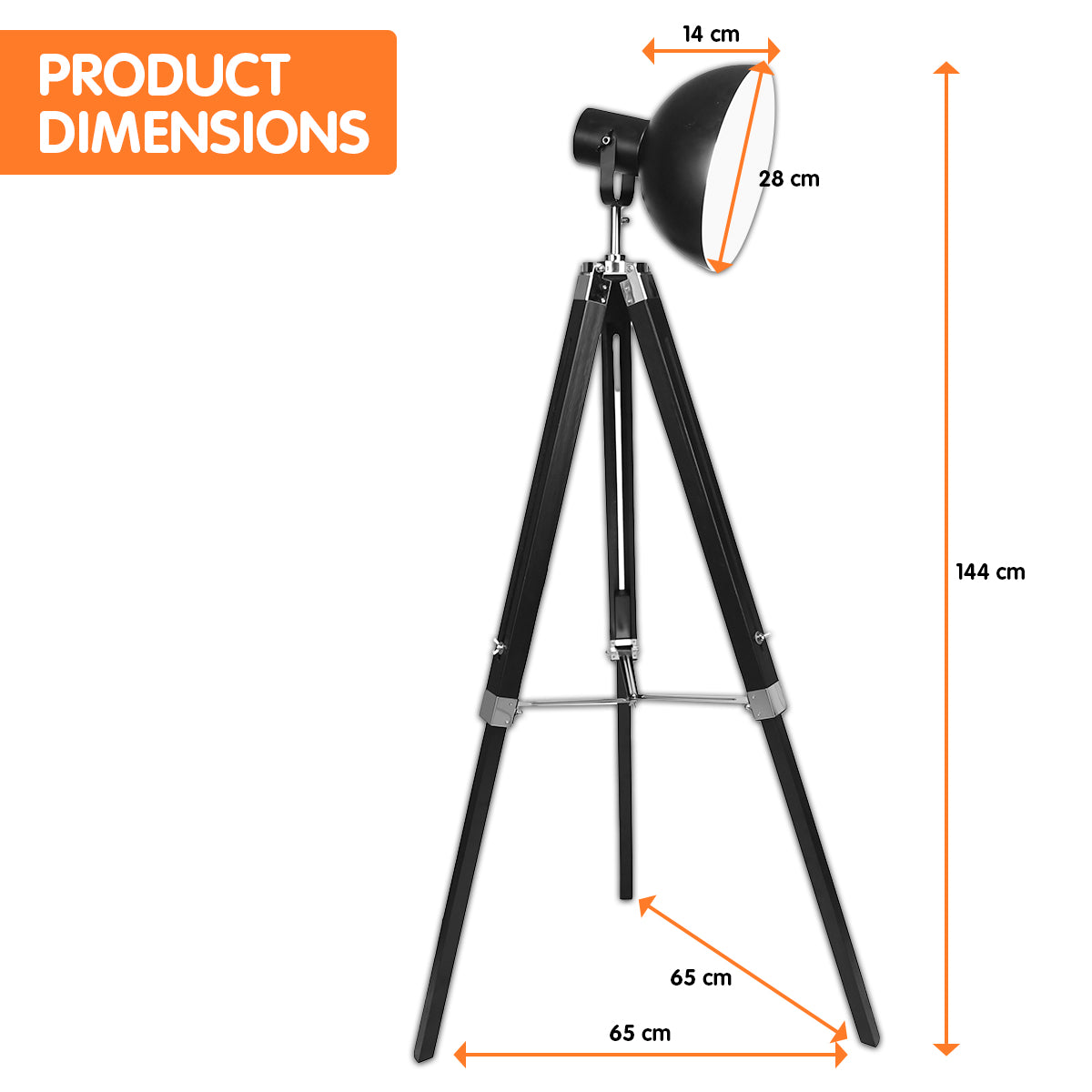 Sarantino Tripod Floor Spot Lamp Reading Adjustable Height Metal Black - DecorHouse.com.au