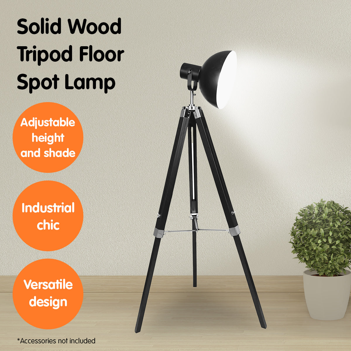 Sarantino Tripod Floor Spot Lamp Reading Adjustable Height Metal Black - DecorHouse.com.au