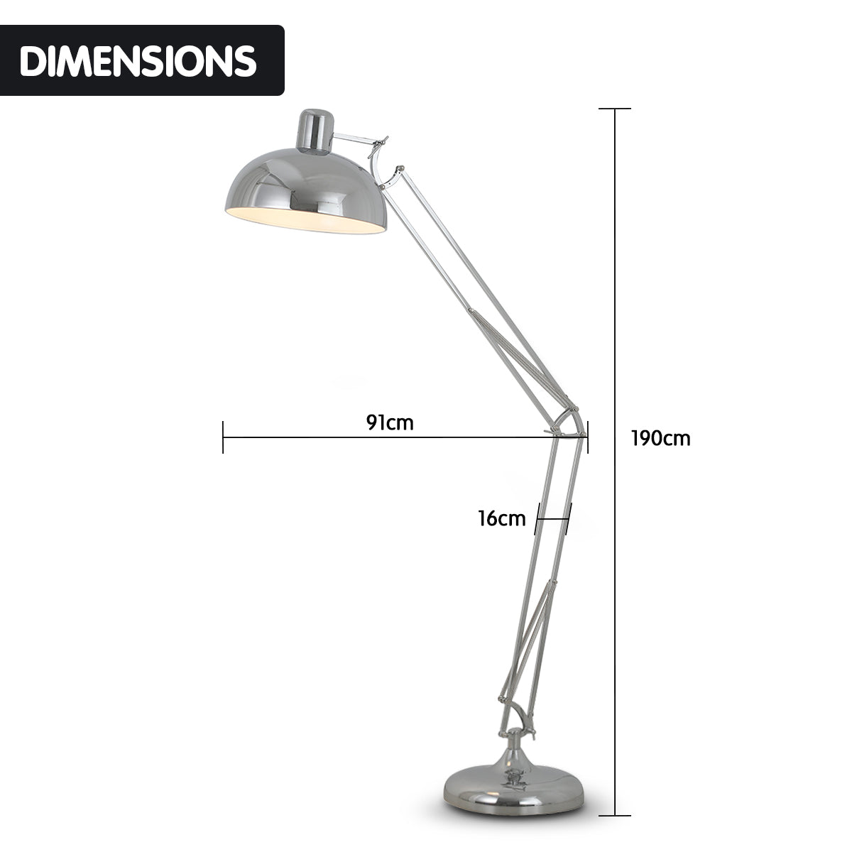 Sarantino Metal Architect Floor Lamp Shade Adjustable Height - Chrome - DecorHouse.com.au