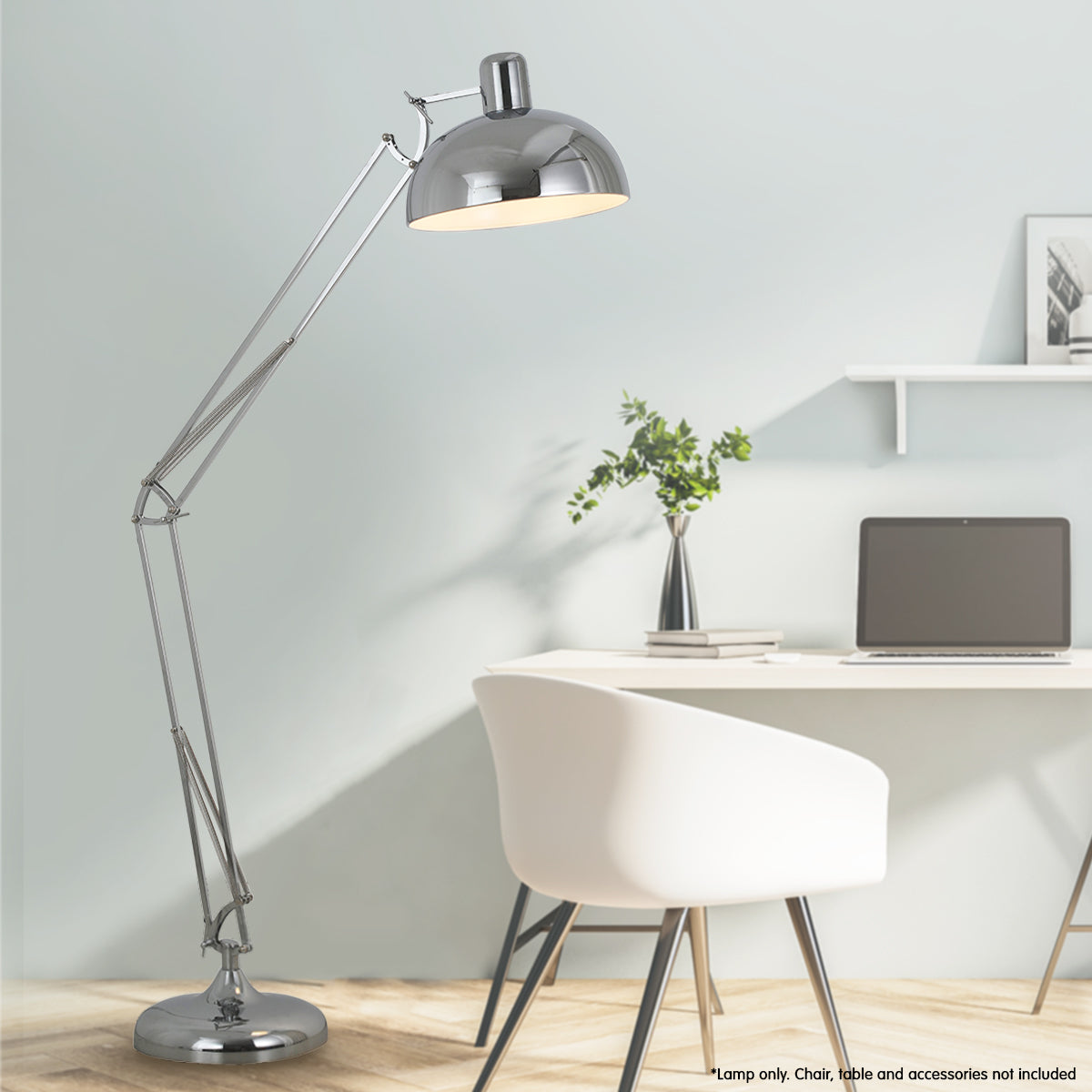 Sarantino Metal Architect Floor Lamp Shade Adjustable Height - Chrome - DecorHouse.com.au