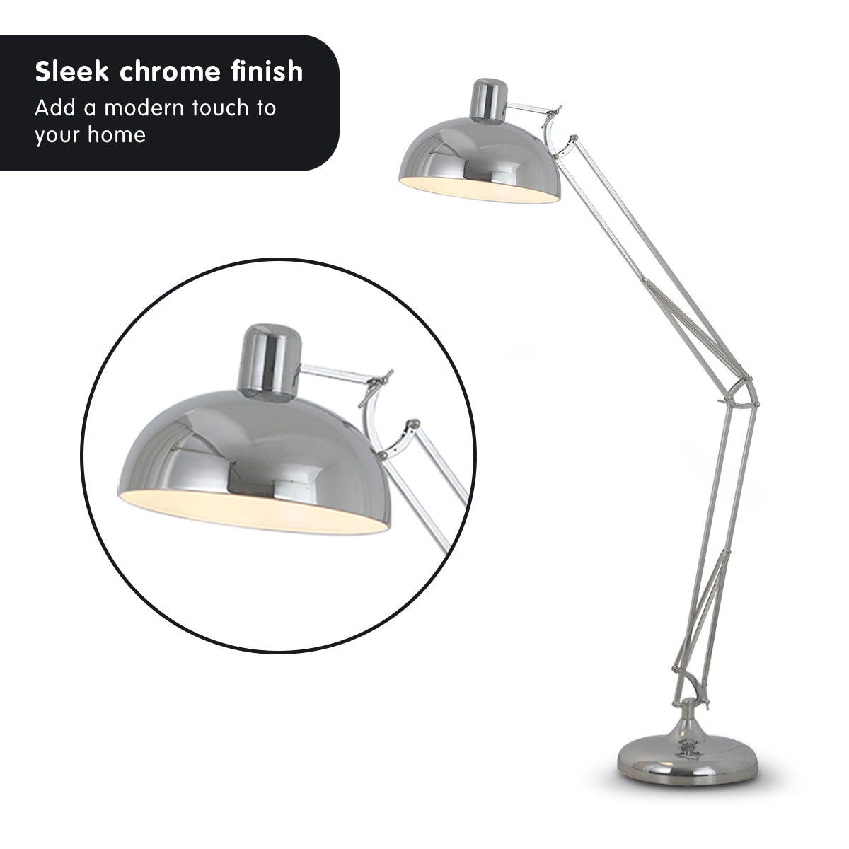 Sarantino Metal Architect Floor Lamp Shade Adjustable Height - Chrome - DecorHouse.com.au