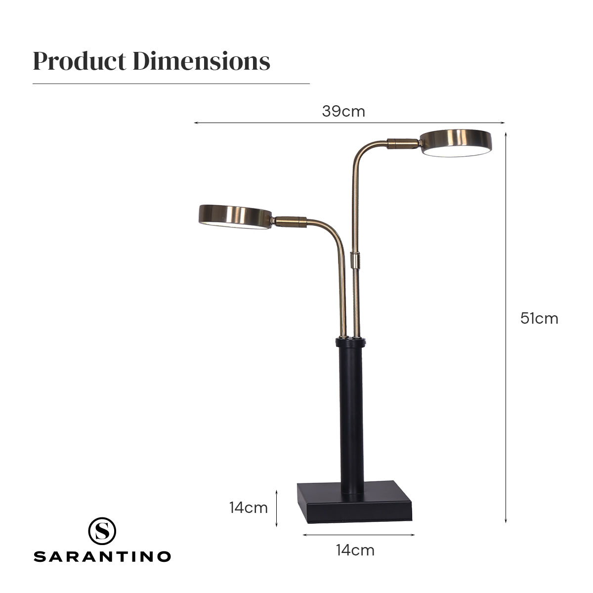 Sarantino LED Metal Table Lamp with 2 Lights Brushed Gold Black Finish - DecorHouse.com.au